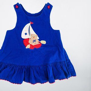 Vintage Blue Textured Novelty Bear on a Boat Ruffle Dress - 4T